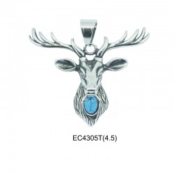 Pendentif en acier cerf avec pierre turquoise incrustée