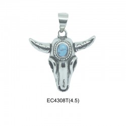 Pendentif en acier tête de brebis pierre turquoise incrustée